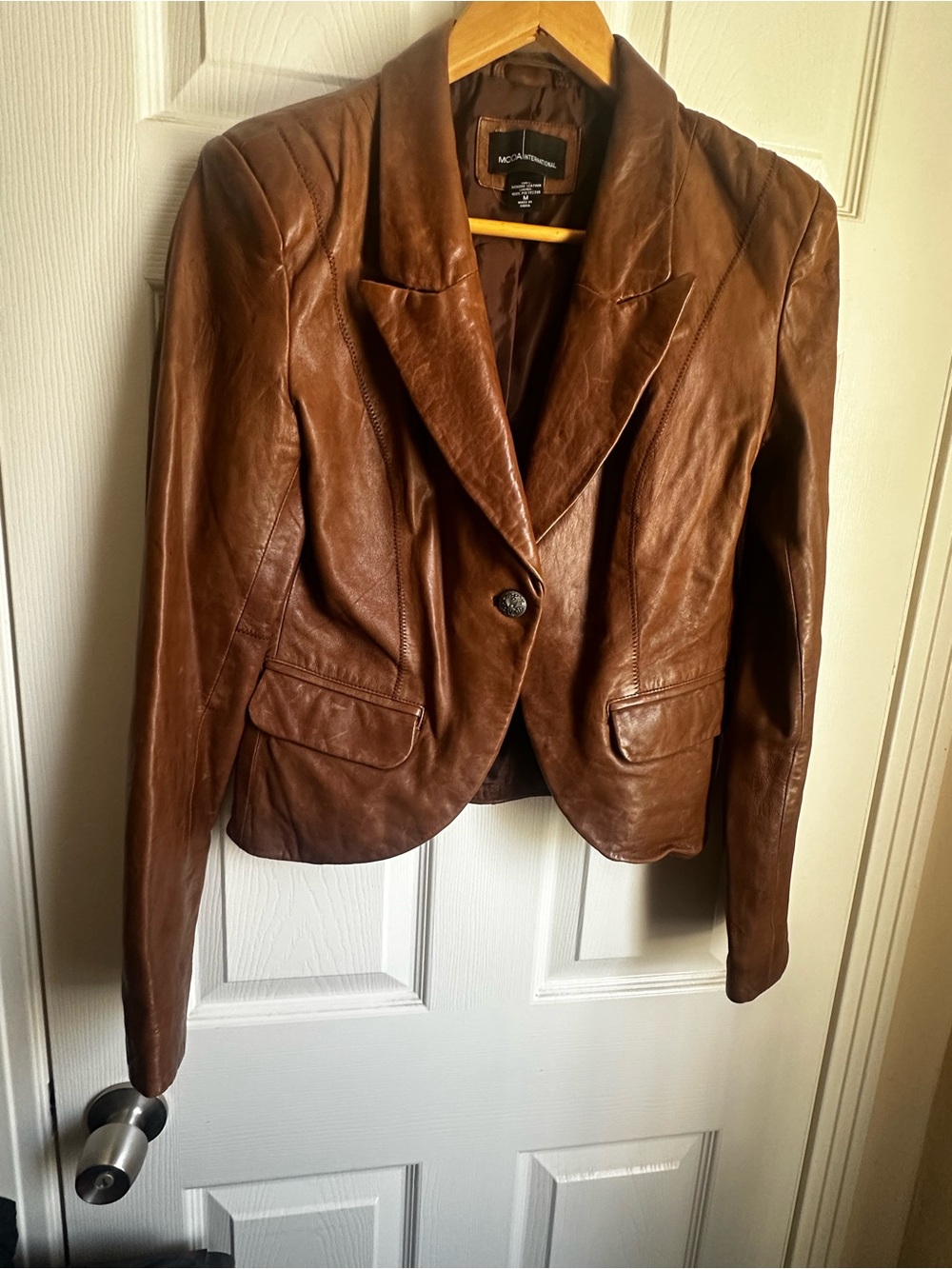 Moda International Brown Leather Blazer Jacket